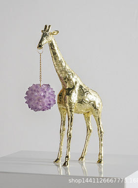 长颈鹿摆件家居装饰工艺品动物轻奢创意紫水晶玻璃锌合金摆设