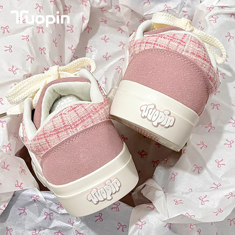 鮀品粉色鞋子女款2026新款爆款配裙子百搭小白鞋休闲增高厚底板鞋