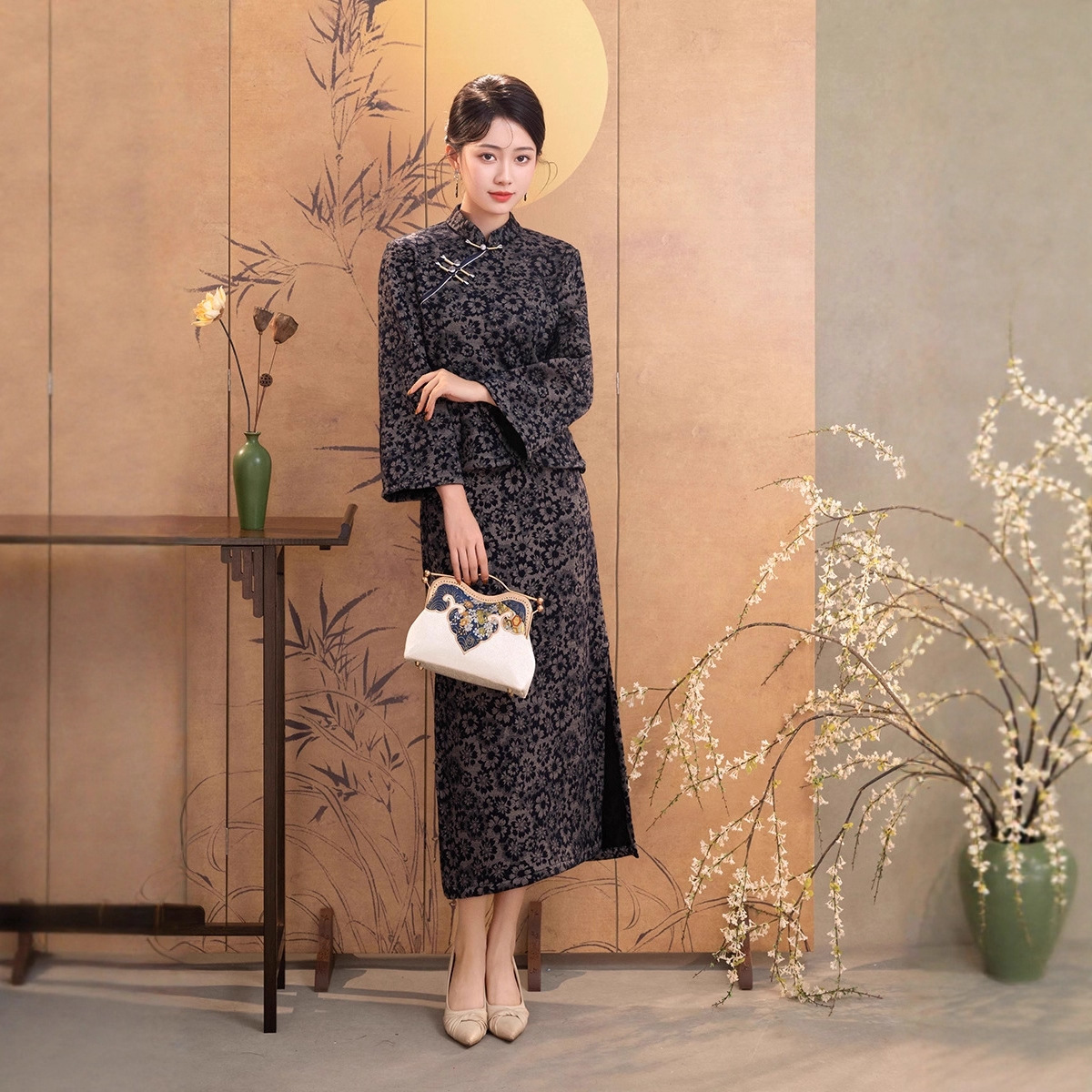 改良旗袍半身裙两件套女装晚礼服