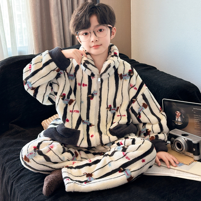 儿童睡衣珊瑚绒男童家居服法兰绒