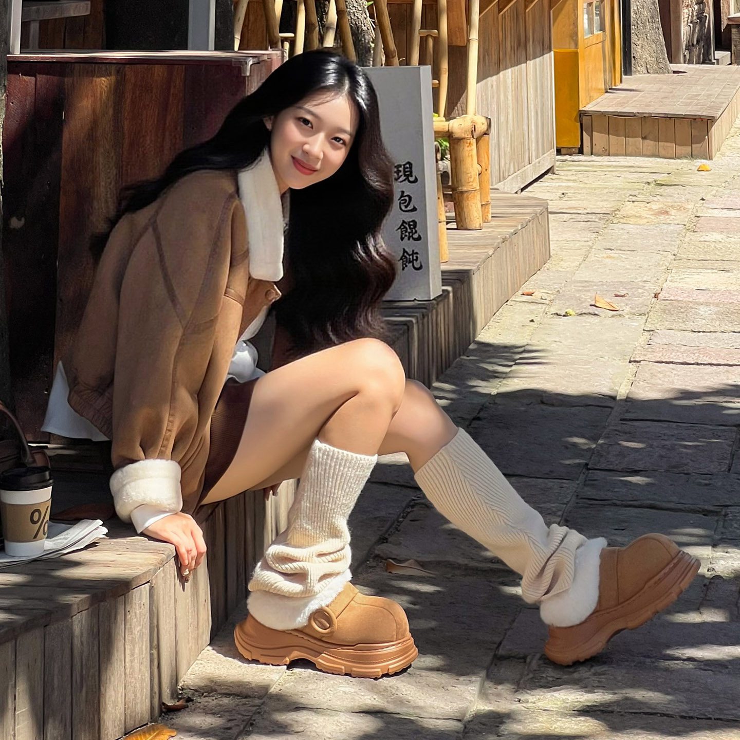蚂蚁之恋冬季新款保暖冬境松糕毛绒暖拖居家外穿女款厚底增高拖鞋