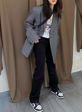 Firstlove 店主含泪推荐 高腰显瘦直筒拖地裤vibe弹力黑色牛仔裤