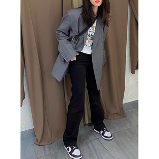 Firstlove 高腰显瘦直筒拖地裤 vibe弹力黑色牛仔裤 店主含泪推荐