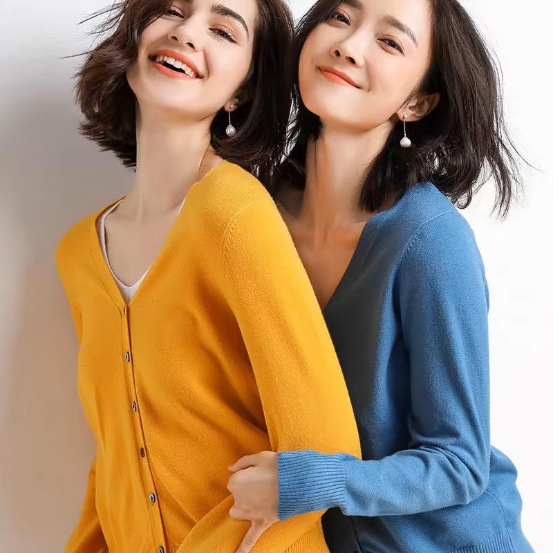 2025新款秋冬保暖针织衫女V领长袖毛衣打底衫百搭上衣不起球1