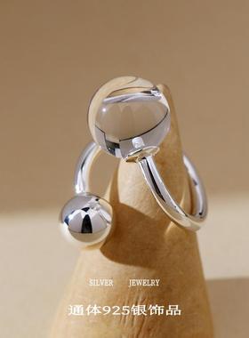 女士925银韩版圆球白水晶戒指