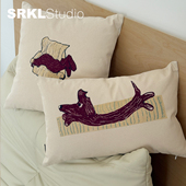 SRKLstudio 腊肠犬原创设计插画抱枕纯棉帆布靠枕客厅卧室ins软装