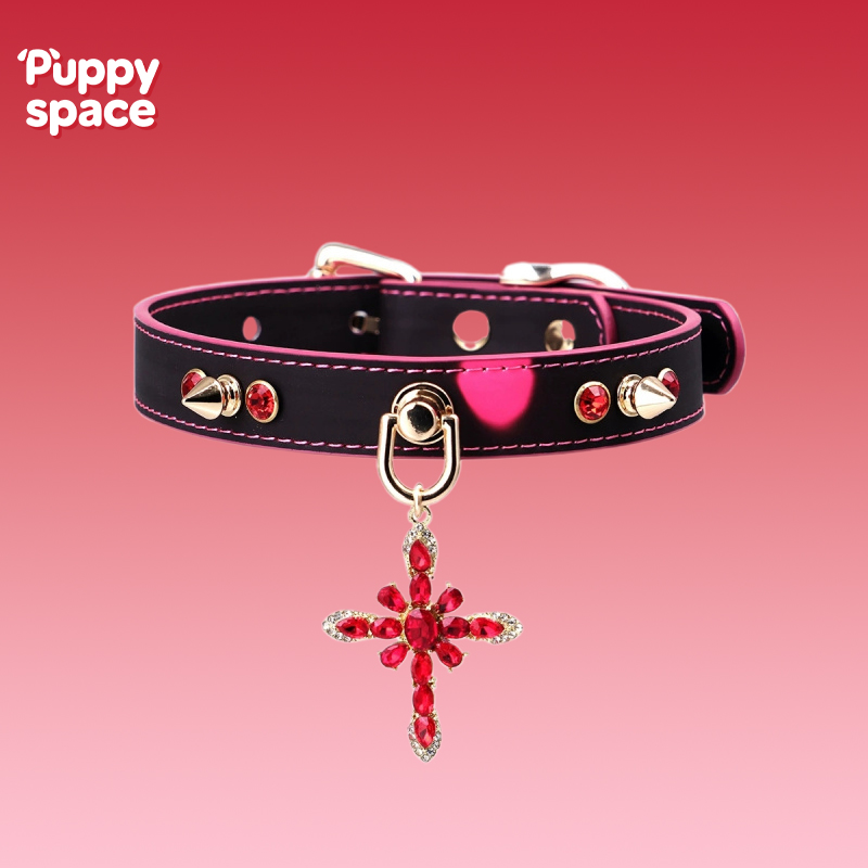 小狗空间温感红宝石十字架项圈