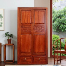 现代简约实木推拉移门衣柜两门香樟木防潮新中式整装家具100cm宽