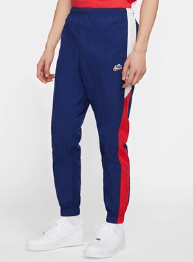 Nike 时尚轻盈梭织复古拼接长裤针织运动裤男款 蓝色CJ5485-492BL
