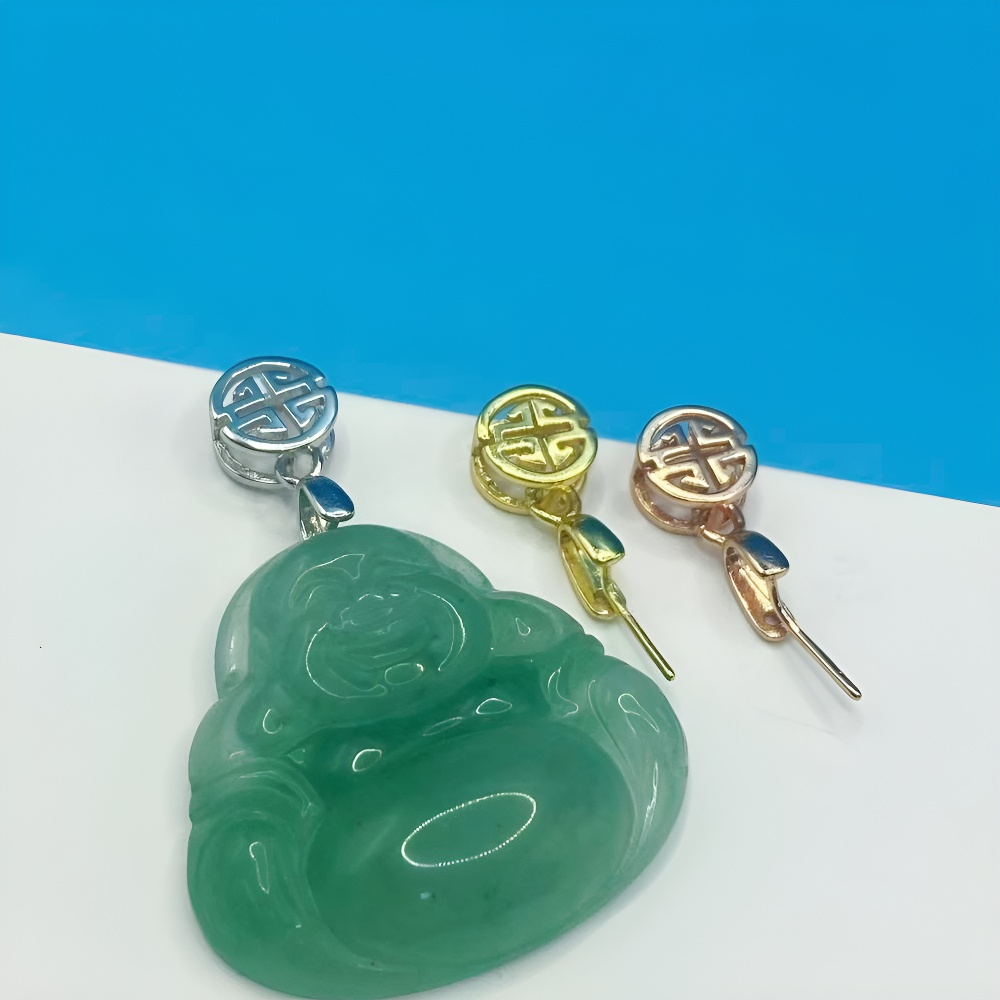 925银吊坠扣头佛公玉坠卡扣斜孔瓜子扣挂绳项链夹扣纯银饰品配件