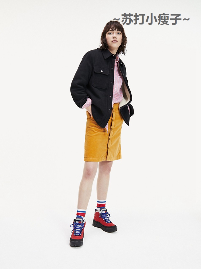 春秋条绒前扣A字半身裙