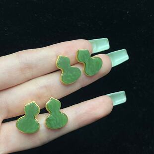 925银和田玉葫芦耳钉-约16*12*4mm-多样性发货-F利-Y640