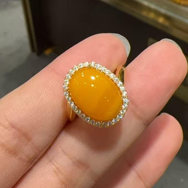 S925银蜜蜡戒指-约16*13*7-多样性发货-B福