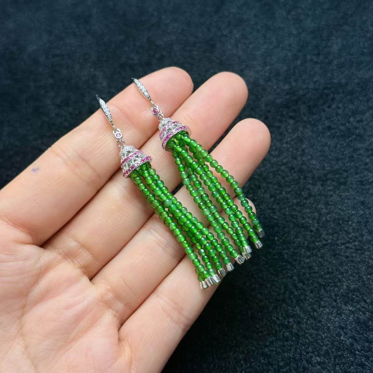 S925翡翠耳勾-约2mm- L银- 多样性发货-A3547