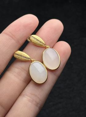 S925 和田玉耳钉，14*11*6mm，多样性发货-YSP金-A1477，