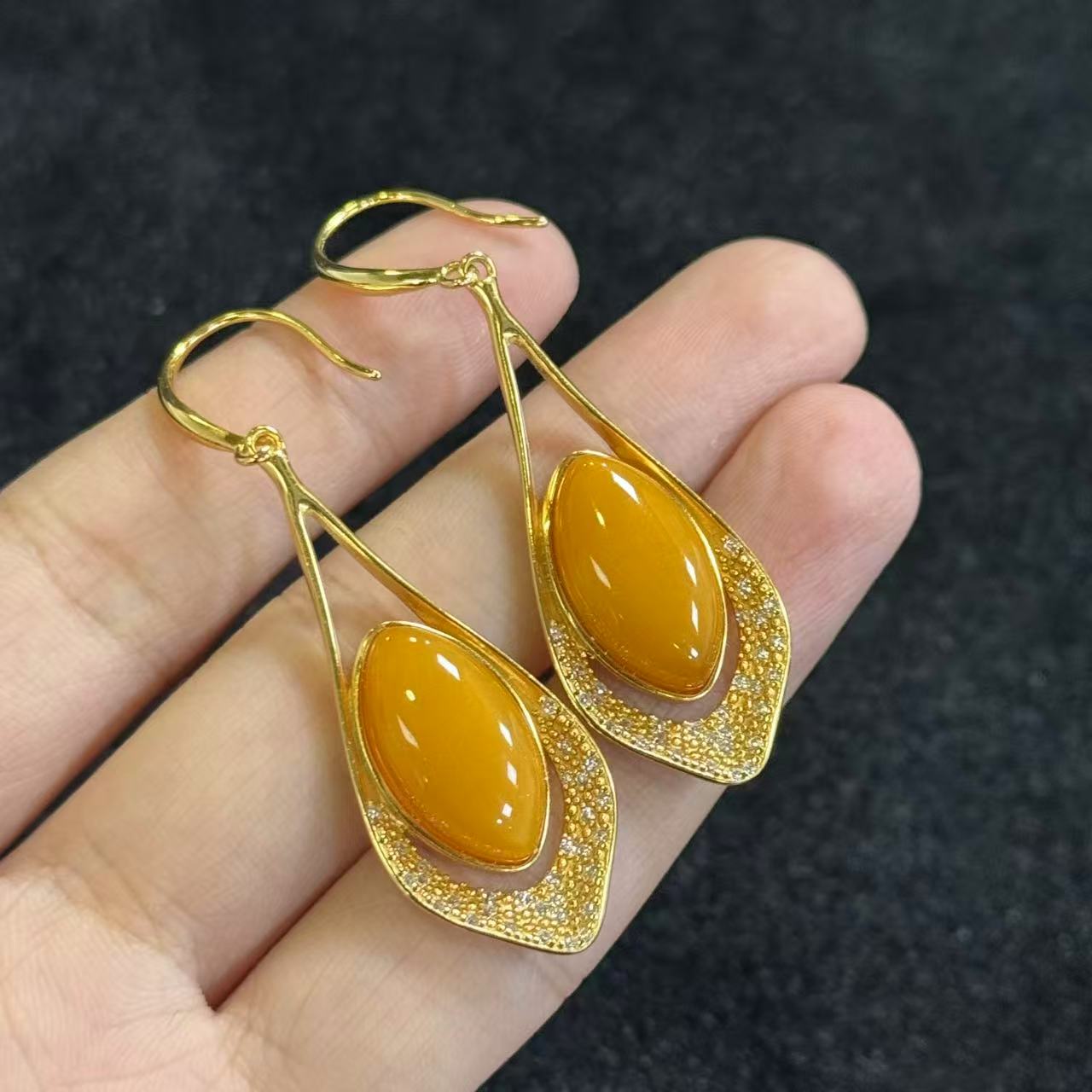 s925银蜜蜡耳钩，约16*41mm，多样性发货-L宝，Y9162