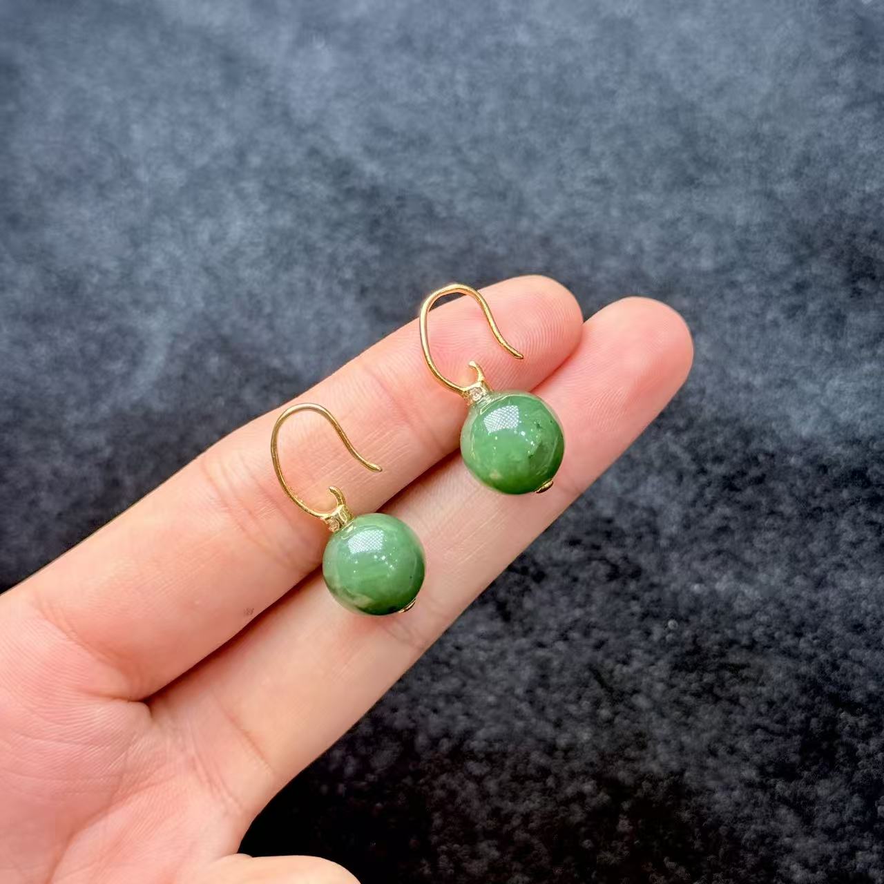 S925和田玉圆珠耳钩-约12mm-多样性发货-Y欣-A4546