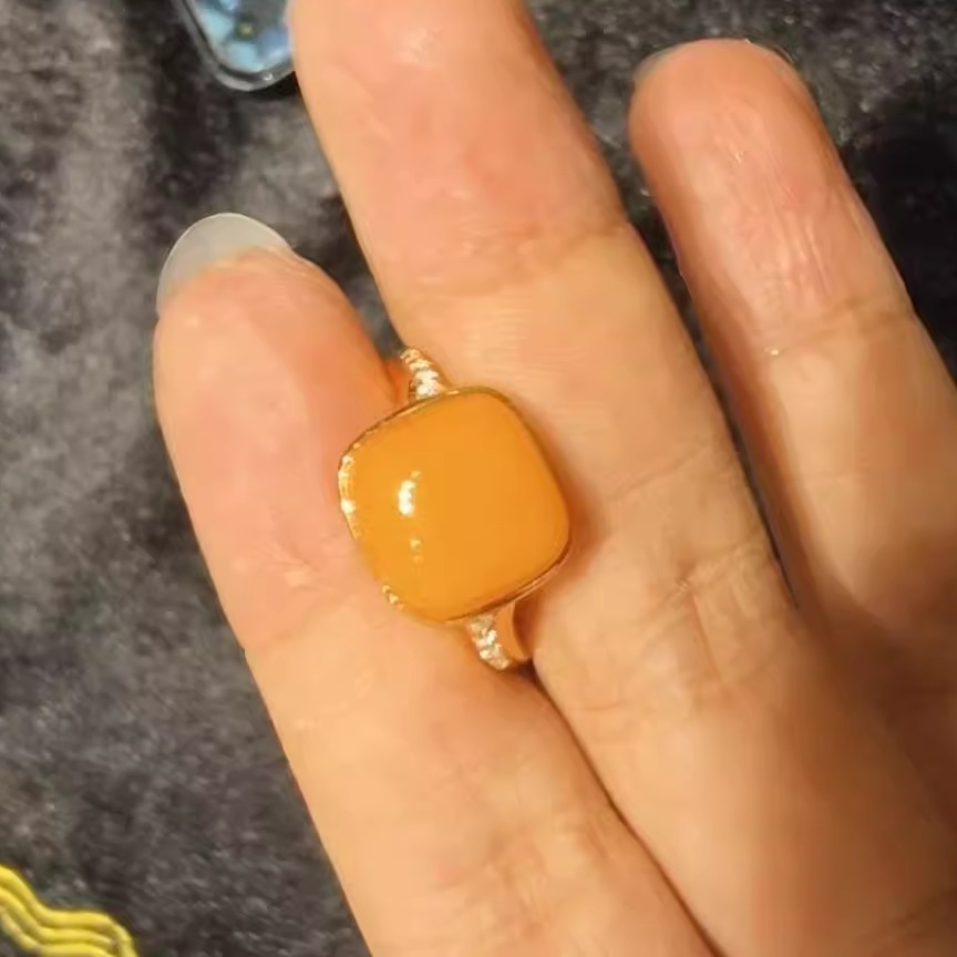 琥珀/蜜蜡戒指无镶嵌S925银蜜蜡戒指-10*7mm-多样性发-B福