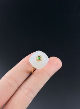 s925银和田玉戒指-约16*6mm-多样性发货-YSP金-A5302