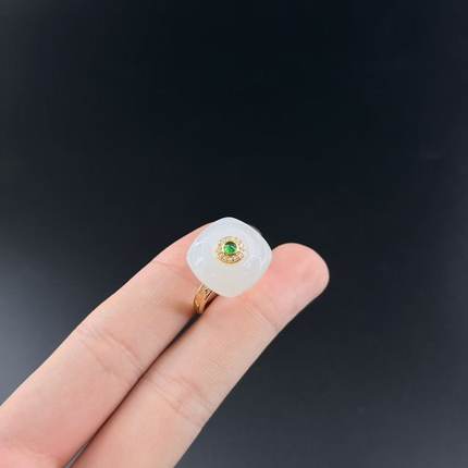 s925银和田玉戒指-约16*6mm-多样性发货-YSP金-A5302