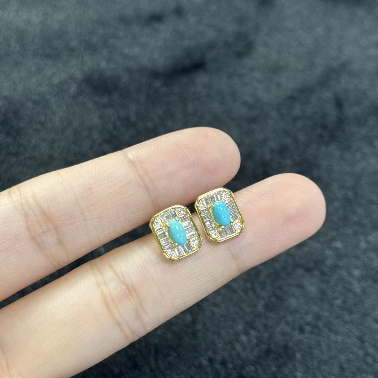 s925银绿松石耳钉-约8*9*3mm-多样性发货-S优-B659