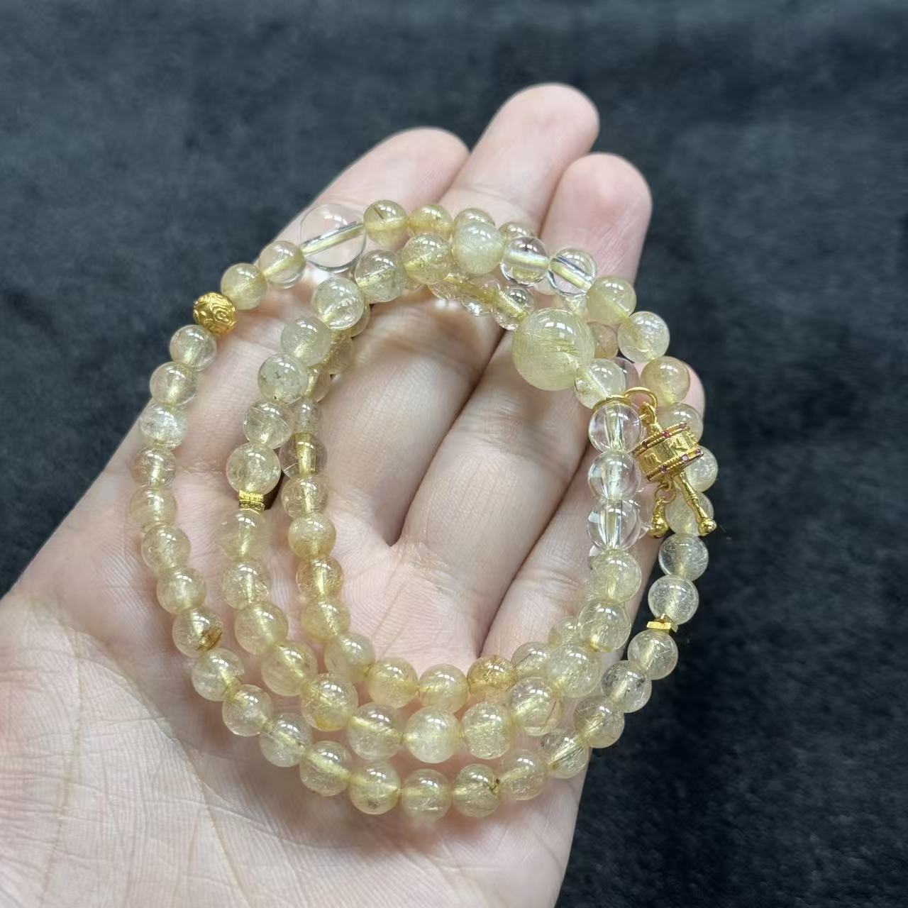 金发水晶三圈手串-约5mm-多样性发货-S优-B966