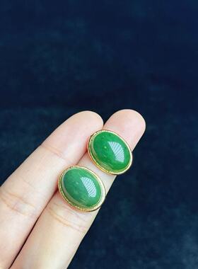 s925银和田玉耳钉-约14*6mm-F利-多样性发货-A2294