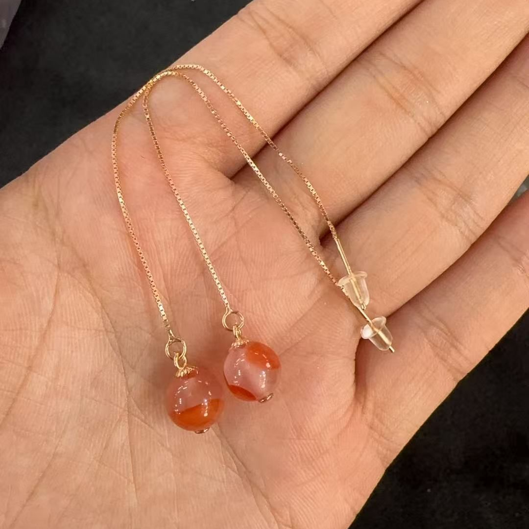 南红（玛瑙）S925银南红耳线-约8mm-多样性发货-PH臻