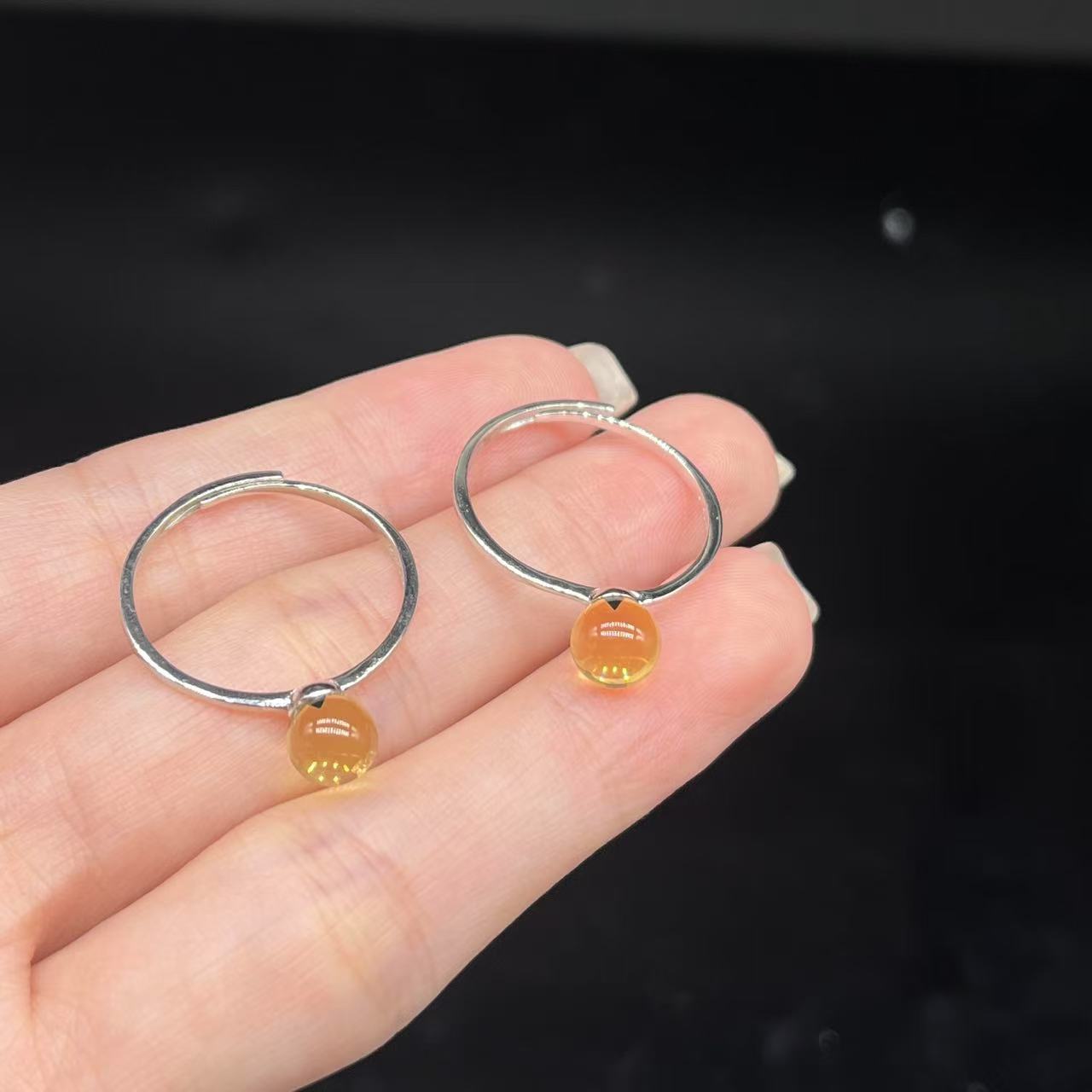 S925银琥珀/蜜蜡戒指-约6mm-多样性发货-X御-Y1530