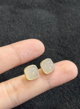 925和田玉耳钉-约9*9*5mm-多样性发货- S和 Y9577