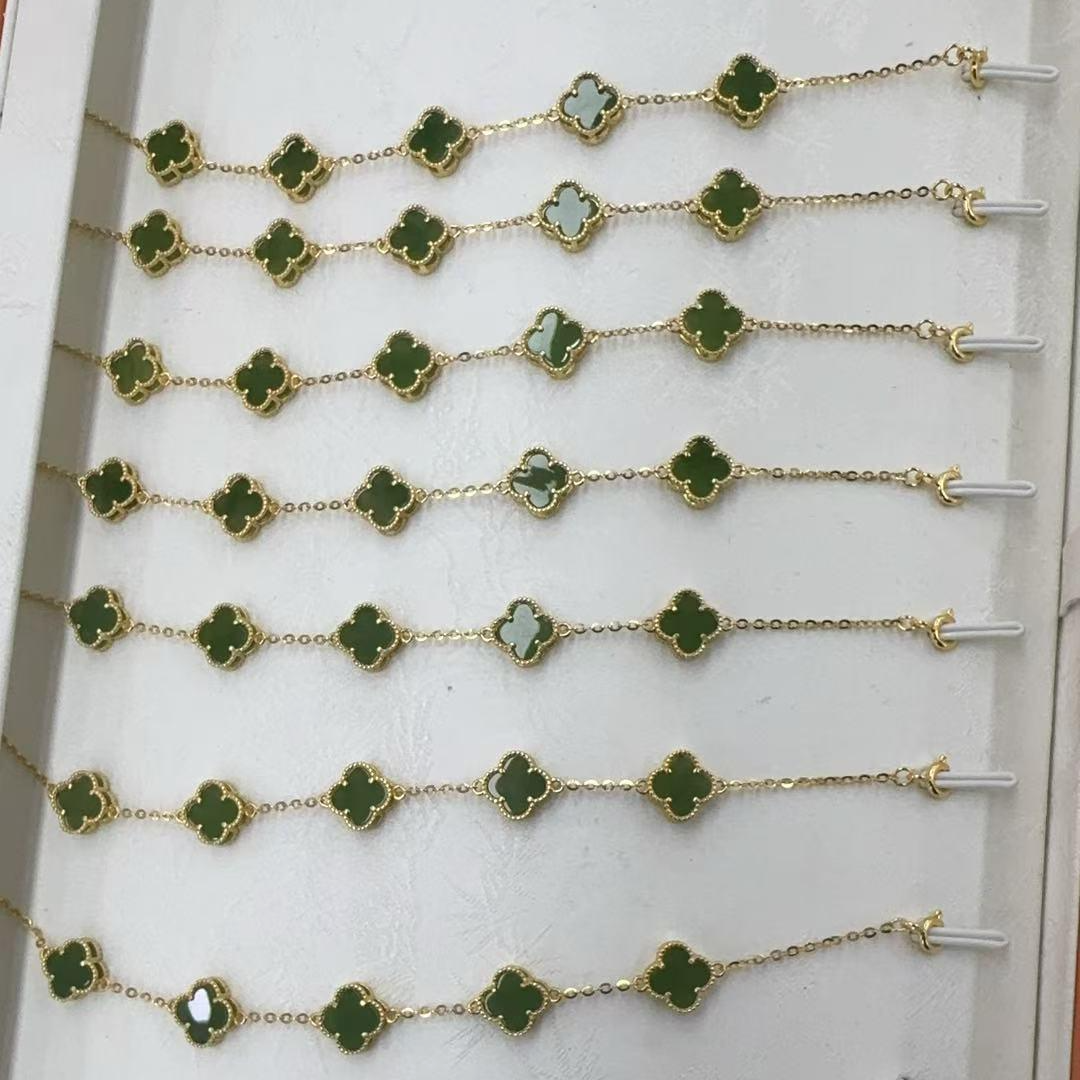 S925银和田玉四叶草手链-约9*3mm-多样性发货-Y华