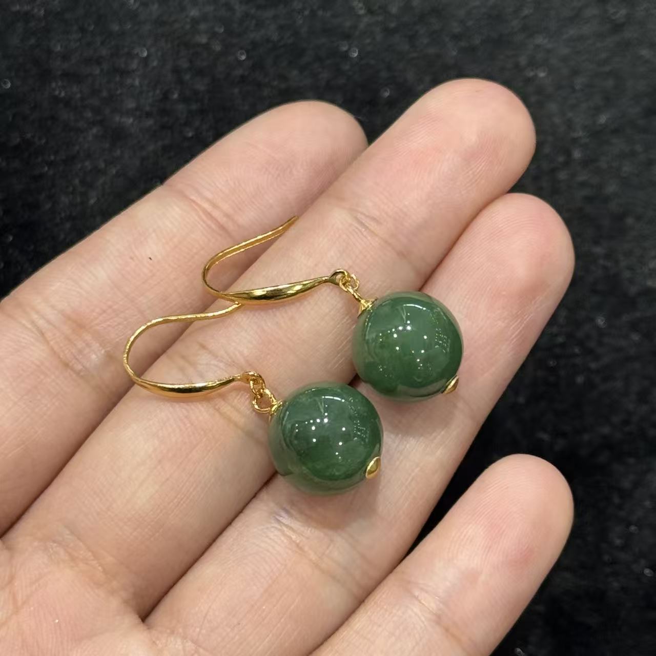 s925银和田玉耳钩-约12mm-多样性发货-Y欣-Y5319