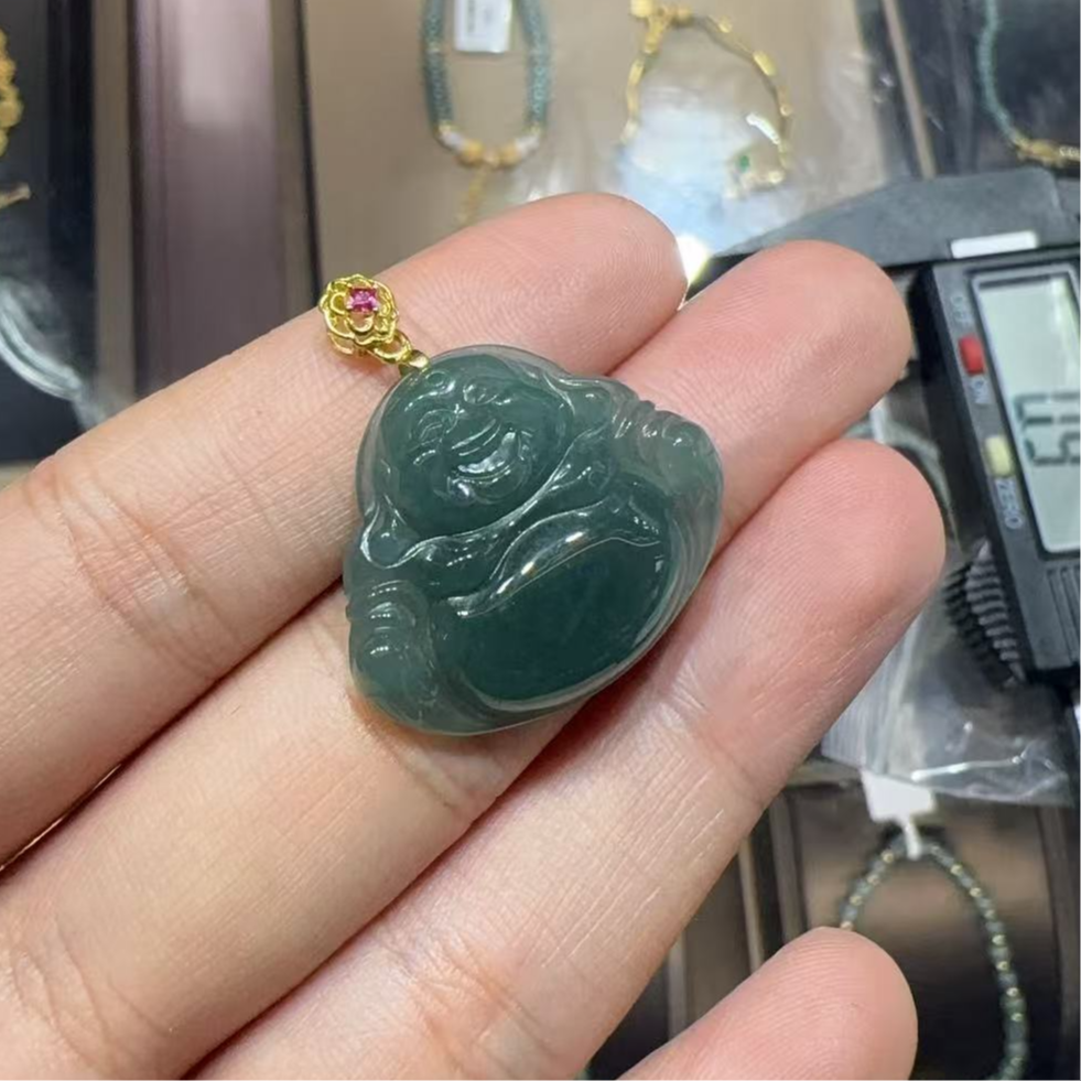 S925银翡翠佛公吊坠-约22*27*5 mm-多样性发货-KS三