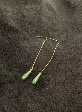 s925银和田玉水滴耳线-约17*5mm-多样性发货-L钰-V183