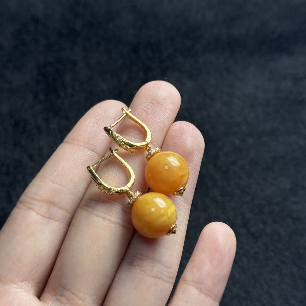 S925蜜蜡耳口耳饰-约13mm-多样性发货-F展-A4161