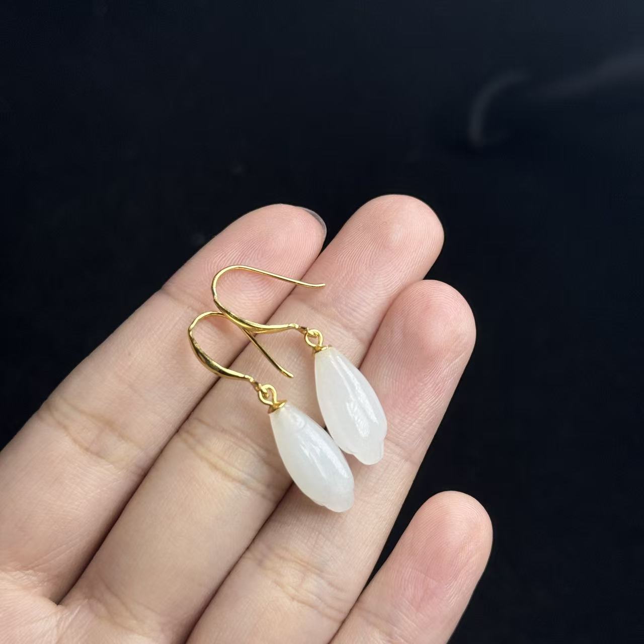 S925和田玉耳钩，约16*8mm-多样性发货-，F利，B8085