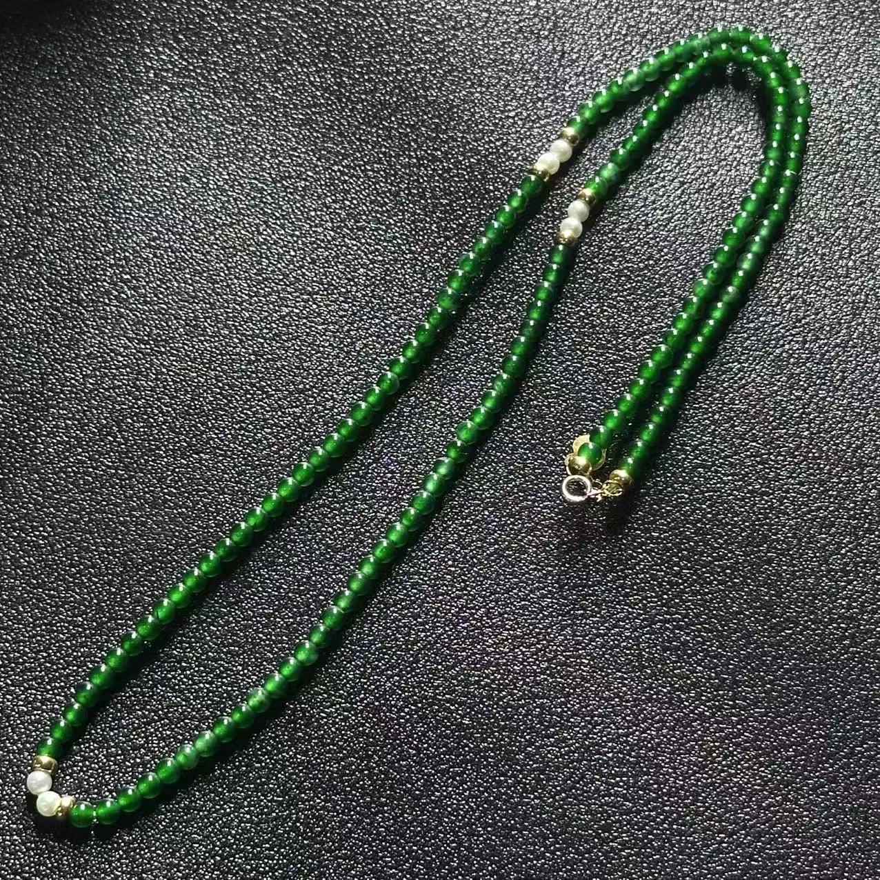 18k翡翠珍珠小米珠项链-约3mm-多样性发货-QSM石-Y3041