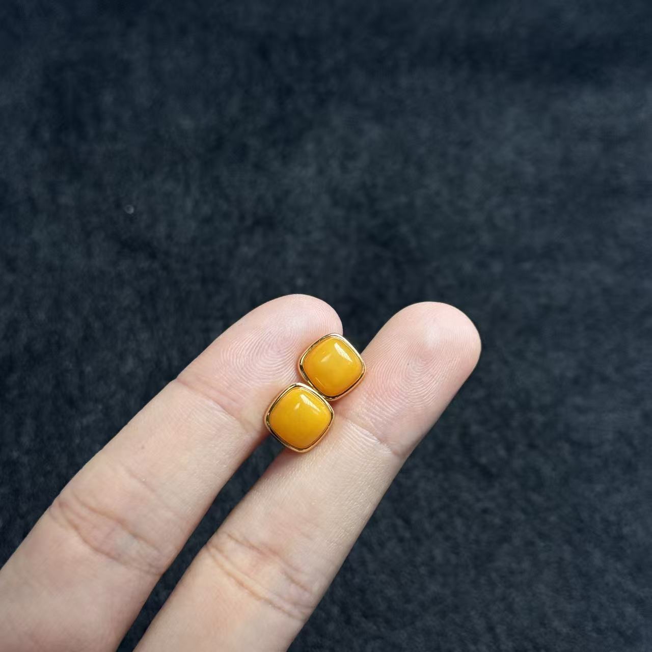 S925蜜蜡耳钉-约8*8*4mm-多样性发货-F展-A4209