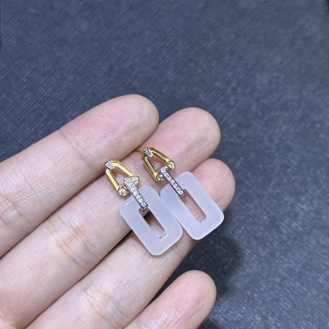 925和田玉耳钉-多样性发货-YSP金-B6214