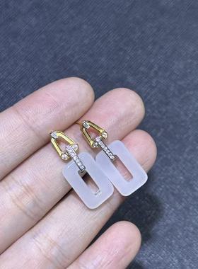 925和田玉耳钉-多样性发货-YSP金-B6214