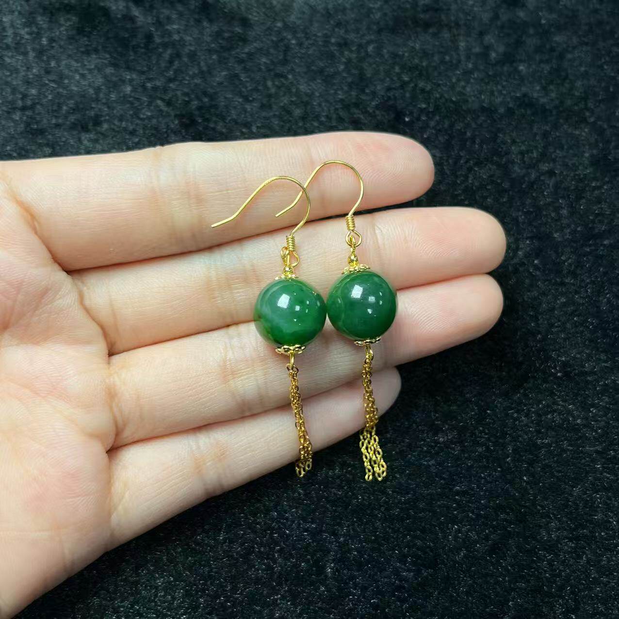 S925和田玉圆珠耳钩-约12mm-多样性发货-Y欣-A3259