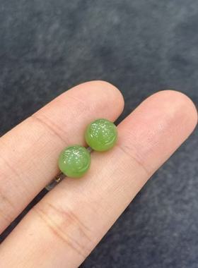 18K和田玉碧玉耳钉-约8mm-多样性发货-YSP金-B2658