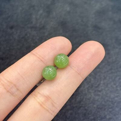 18K和田玉碧玉耳钉-约8mm-多样性发货-YSP金-B2658