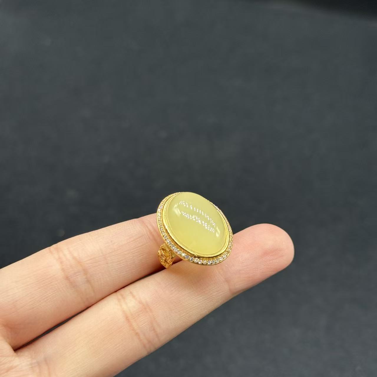 s925银和田玉戒指-约20*16mm-多样性发货-YSP金-B733