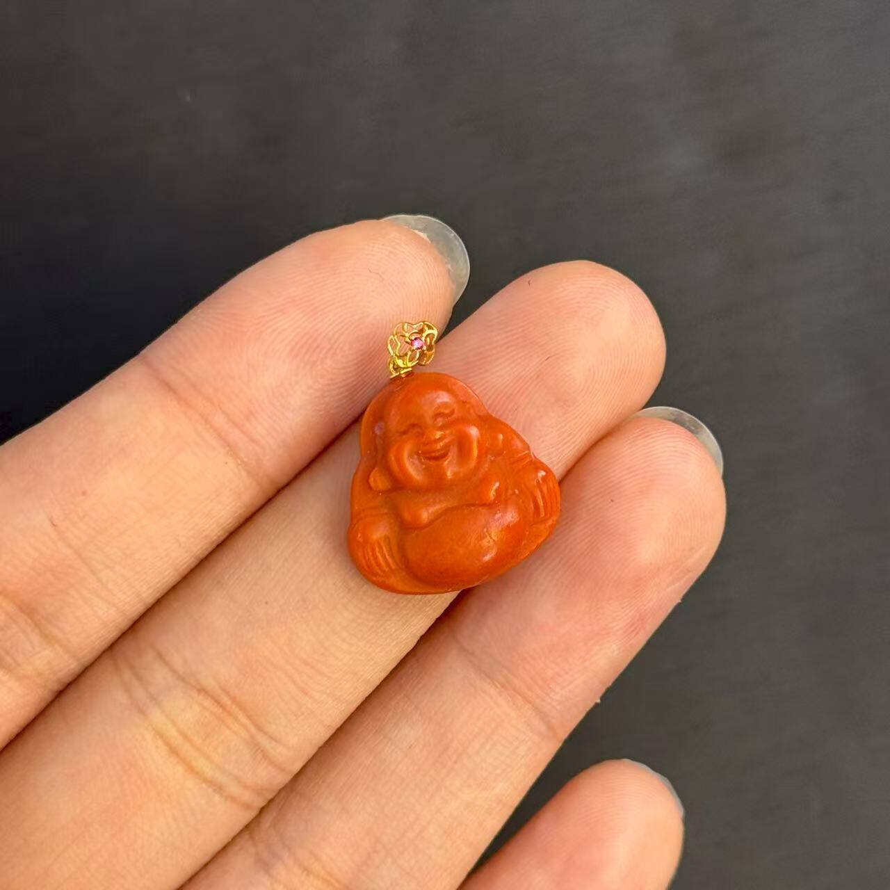 南红（玛瑙）S925银南红佛公吊坠-约21*16*5mm-多样性发货-H祥