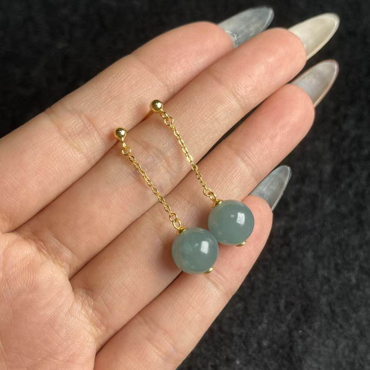 S925翡翠耳钉约10mm，多样性发货-B冰，B8733