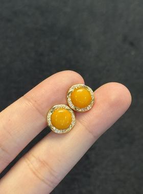 925蜜蜡太阳花耳钉-约11mm-多样性发货-F展-B2601