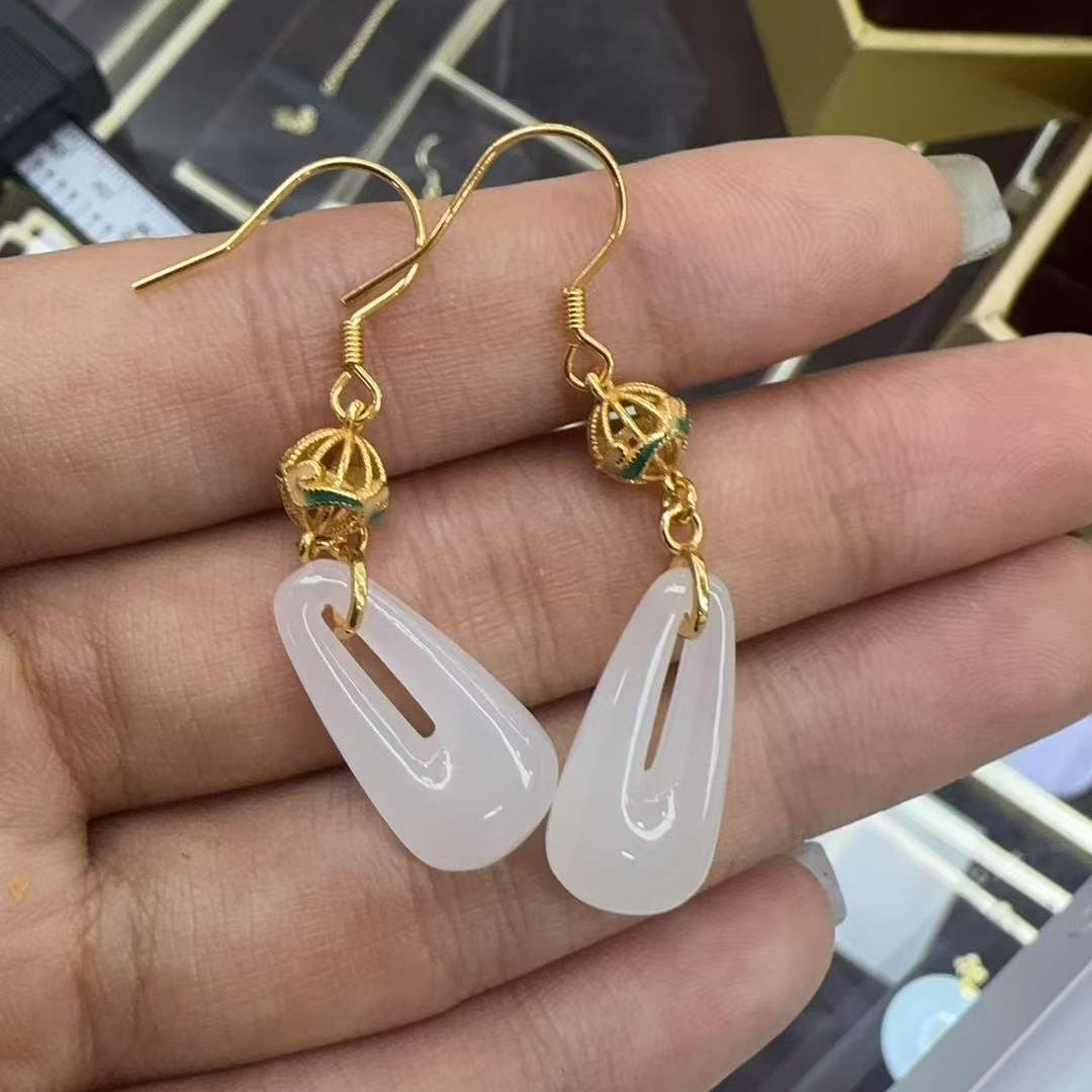 S925银和田玉耳钩-约19*9*5mm-多样性发货-YSP金