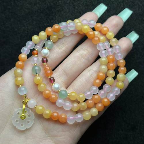 石英质玉金丝玉多宝三圈手串-约8mm-多样性发货-J广-Y386