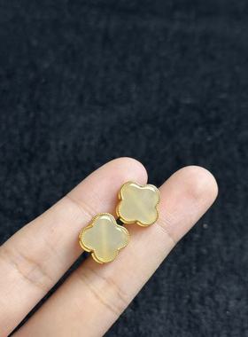 S925和田玉耳钉约13*3mm，多样性发货-YSP金，B4061